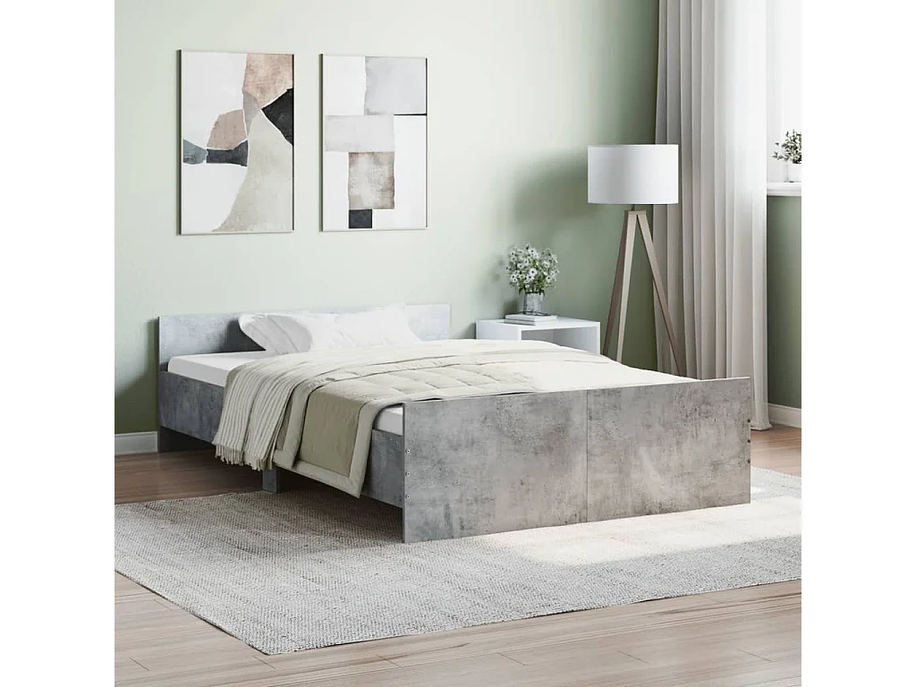Cadre de lit tête de lit et pied de lit gris béton 120x200