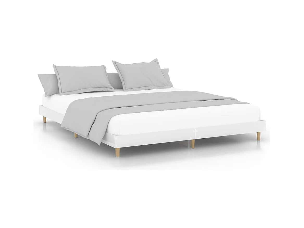 Cadre de lit blanc brillant 200x200 bois d'ingénierie