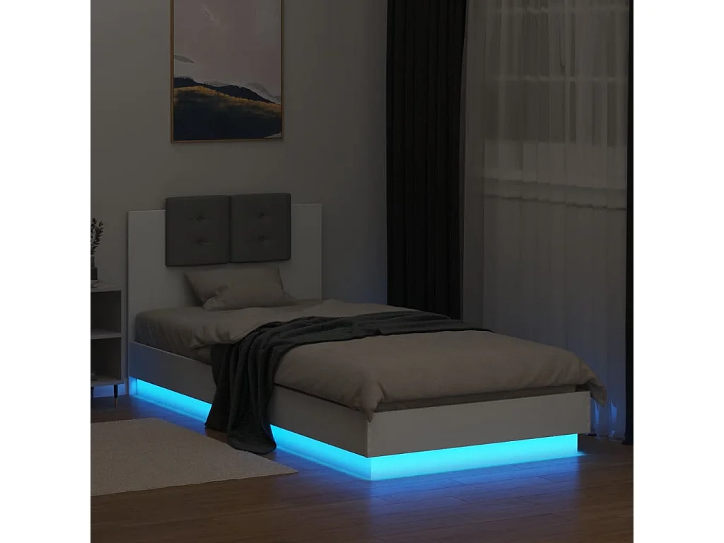 Cadre de lit avec tête de lit et lumières LED blanc 90x200