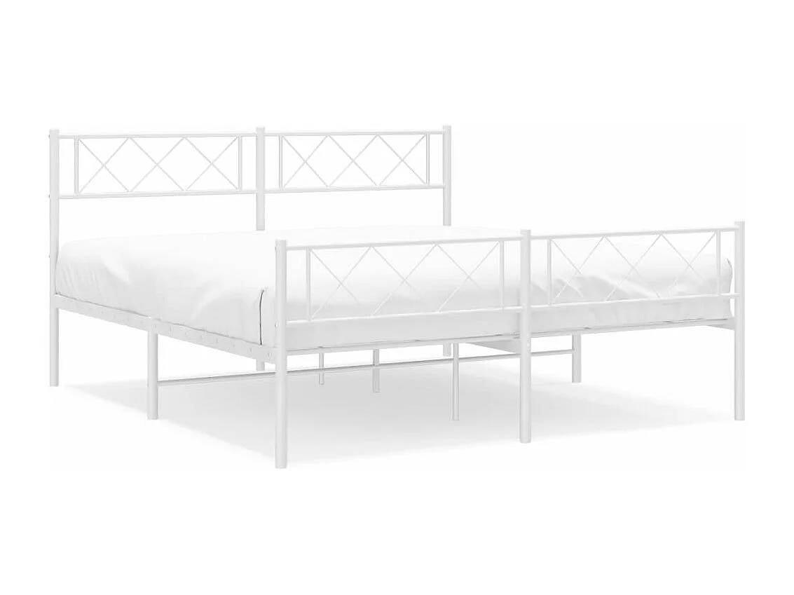 Cadre de lit métal avec tête de lit-pied de lit blanc 150x200