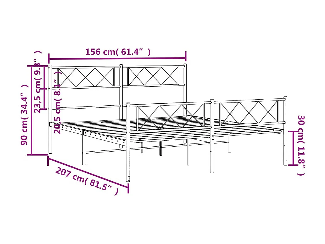 Cadre de lit métal avec tête de lit-pied de lit blanc 150x200