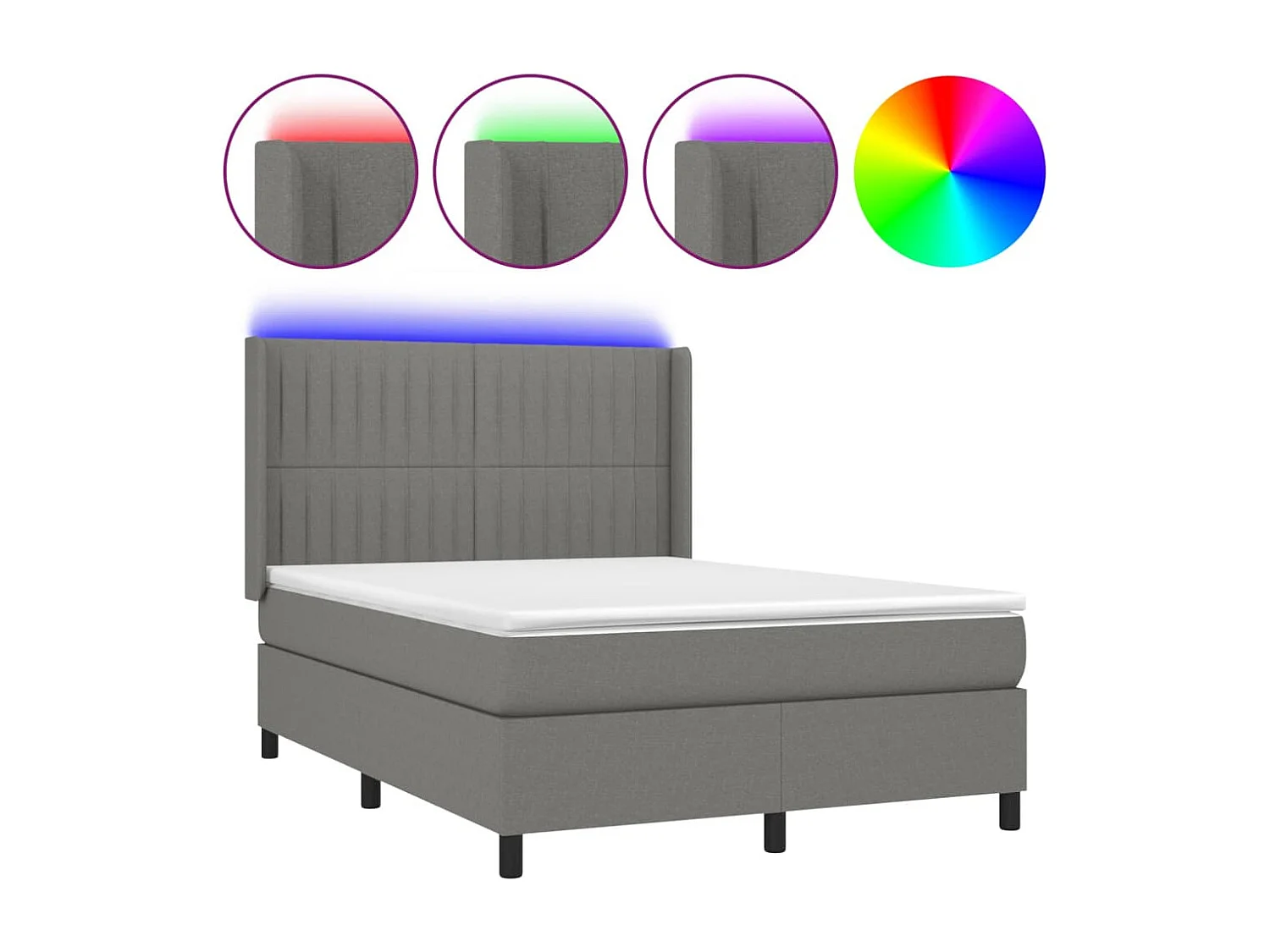 Sommier à lattes de lit matelas LED Gris foncé 140x190 Tissu