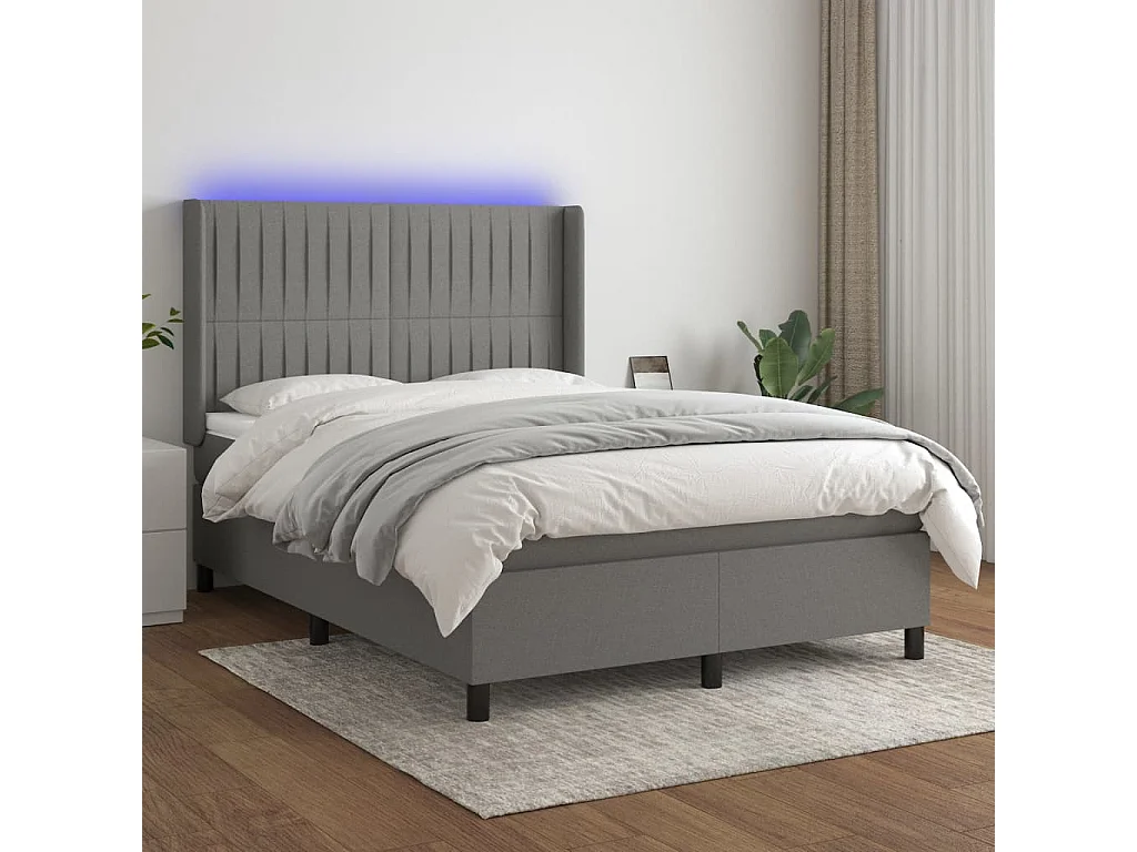 Sommier à lattes de lit matelas LED Gris foncé 140x190 Tissu