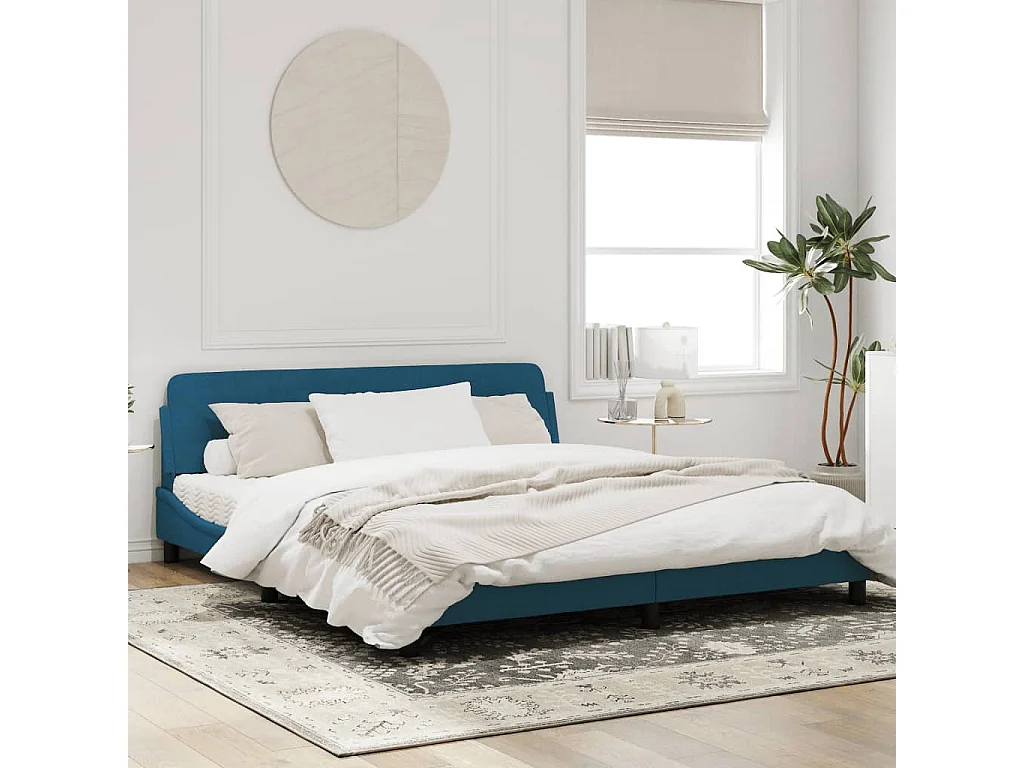 Cadre de lit avec tête de lit bleu 180x200 velours
