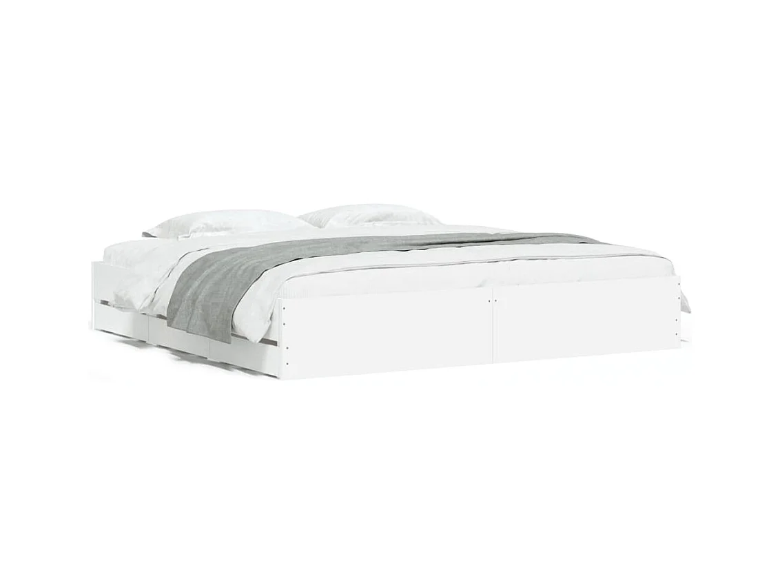 Cadre de lit avec tiroirs blanc 200x200 bois d'ingénierie