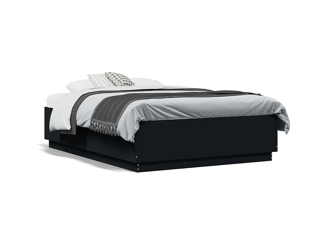 Cadre de lit avec lumières LED noir 135x190 bois ingénierie
