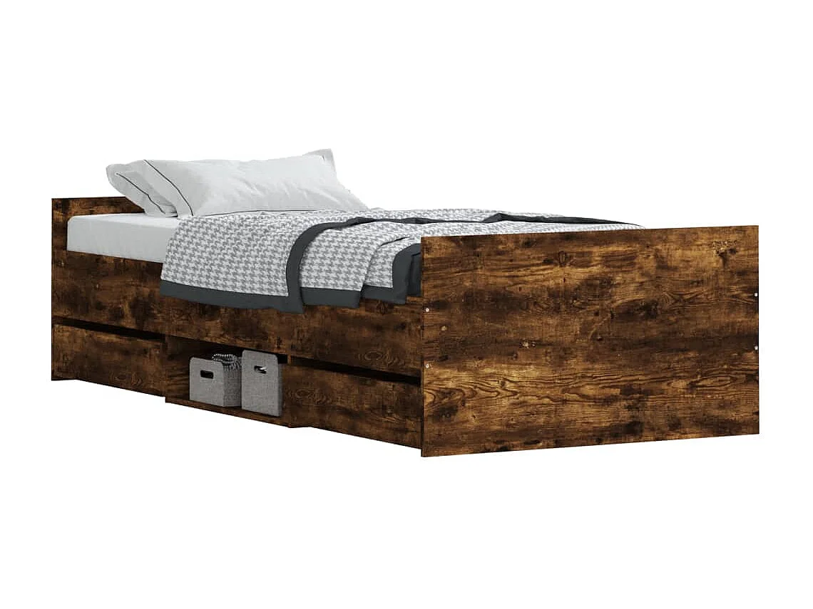 Cadre de lit tête de lit et pied de lit chêne fumé 90x190