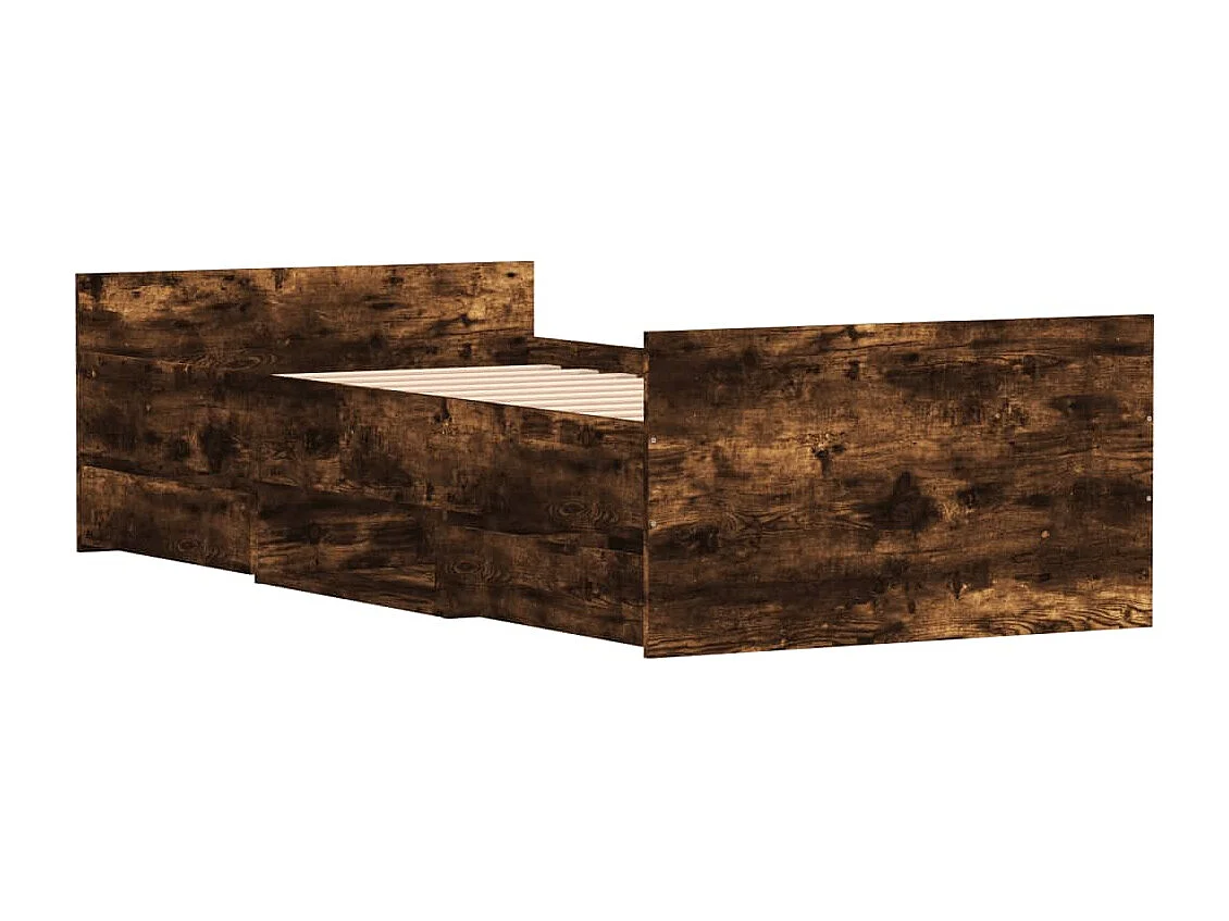 Cadre de lit tête de lit et pied de lit chêne fumé 90x190