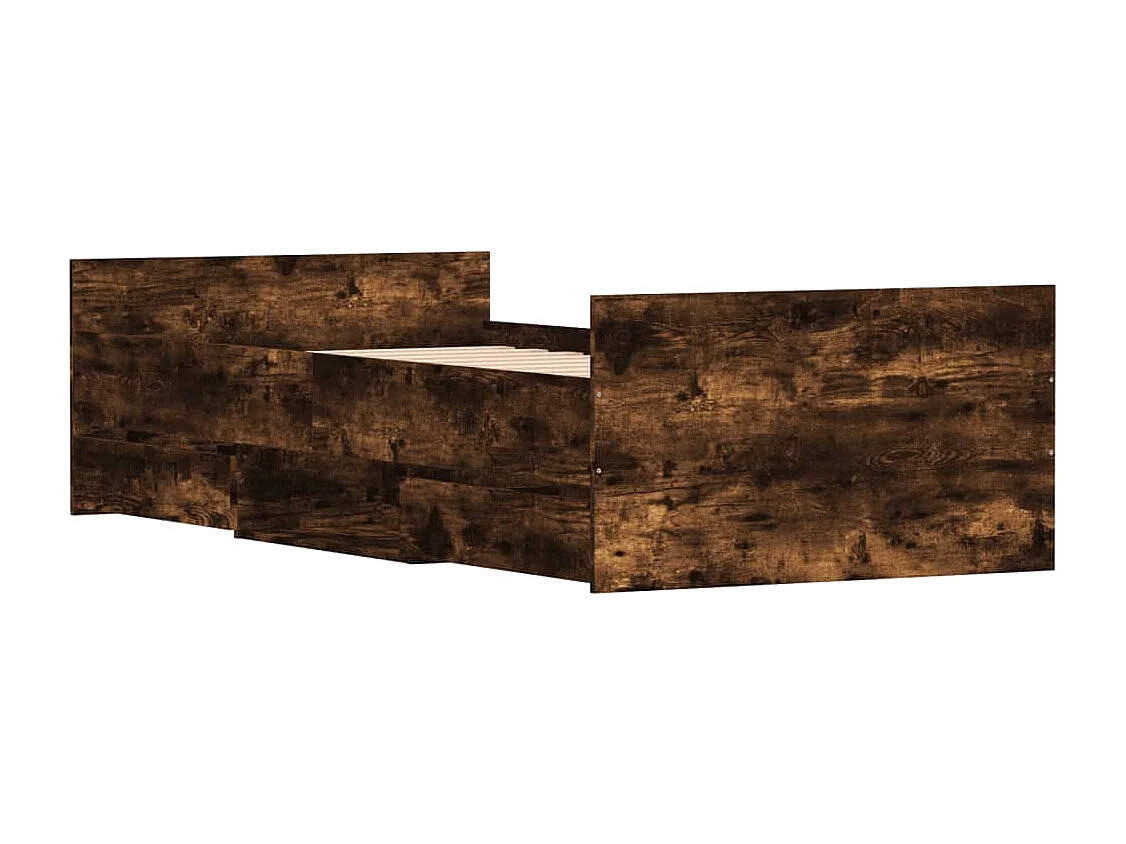 Cadre de lit tête de lit et pied de lit chêne fumé 90x190