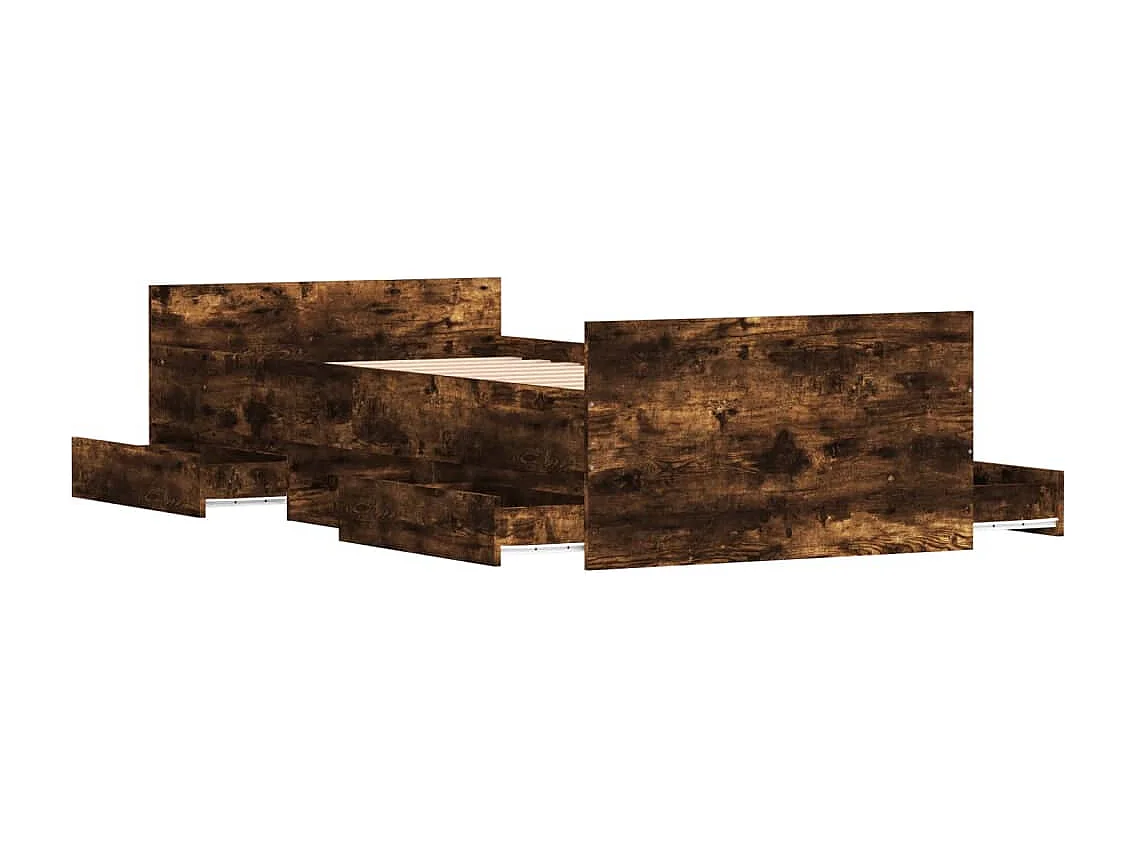 Cadre de lit tête de lit et pied de lit chêne fumé 90x190