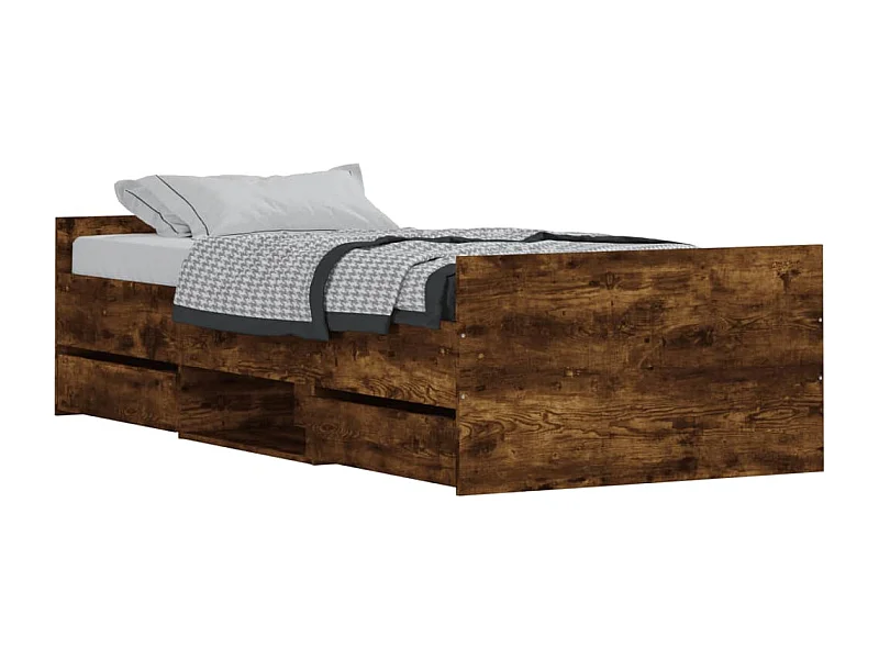 Cadre de lit tête de lit et pied de lit chêne fumé 90x190