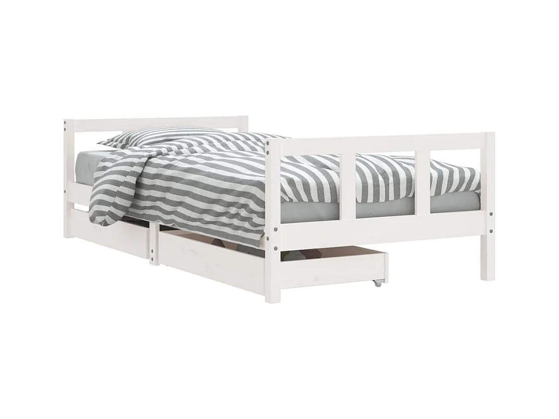 Cadre de lit d'enfants tiroirs blanc 90x190 bois pin massif