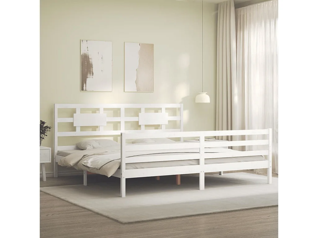 Cadre de lit avec tête de lit blanc 200x200 bois massif