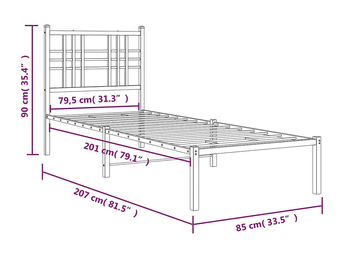 Cadre de lit métal avec tête de lit blanc 80x200