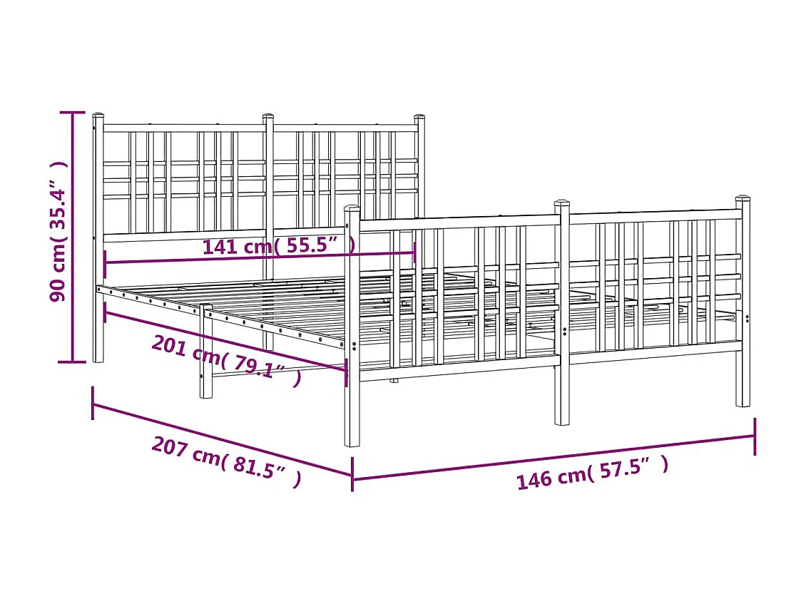 Cadre de lit métal avec tête de lit-pied de lit noir 140x200