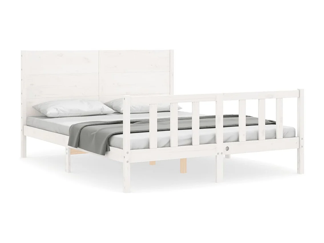 Bedframe met hoofdbord massief hout wit