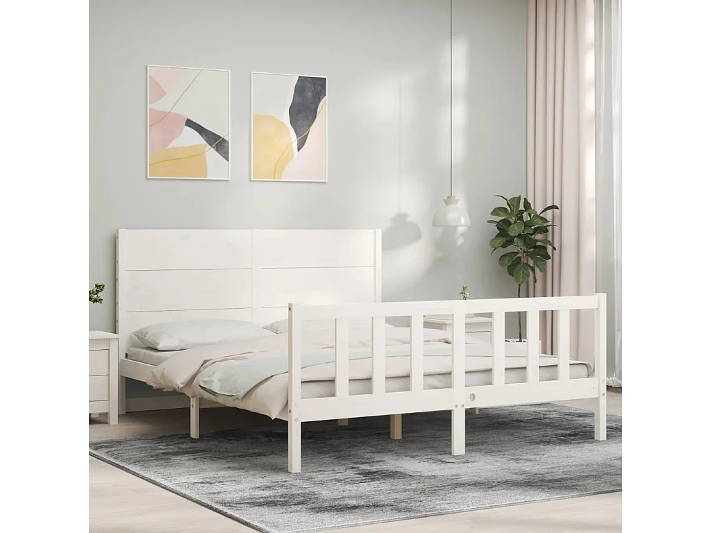 Bedframe met hoofdbord massief hout wit