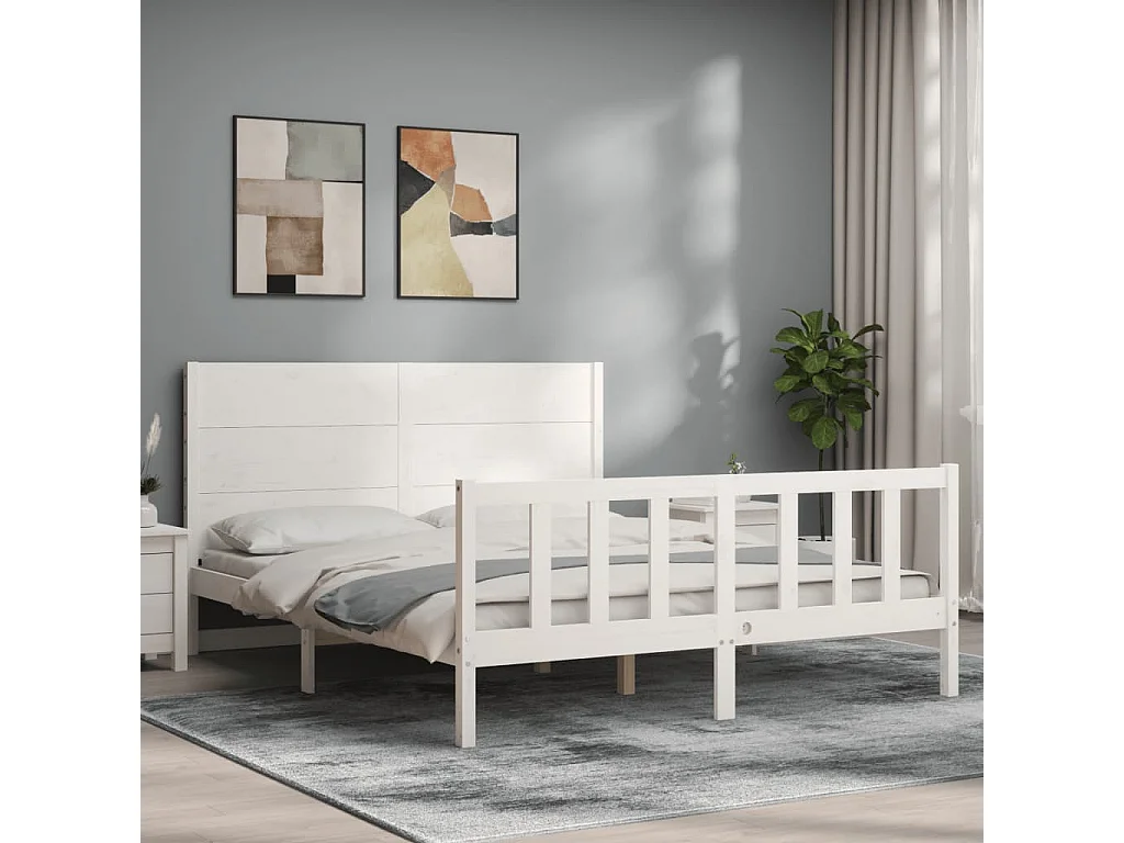 Bedframe met hoofdbord massief hout wit