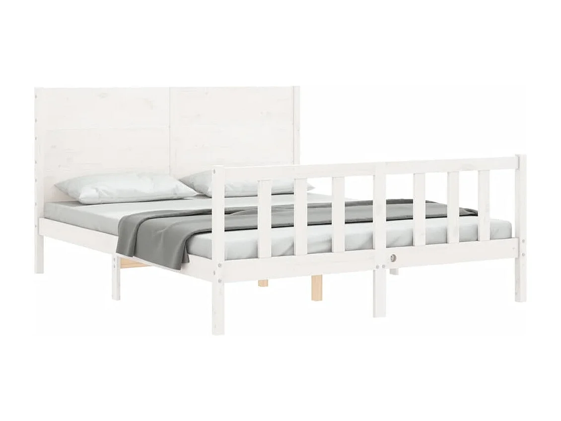 Bedframe met hoofdbord massief hout wit
