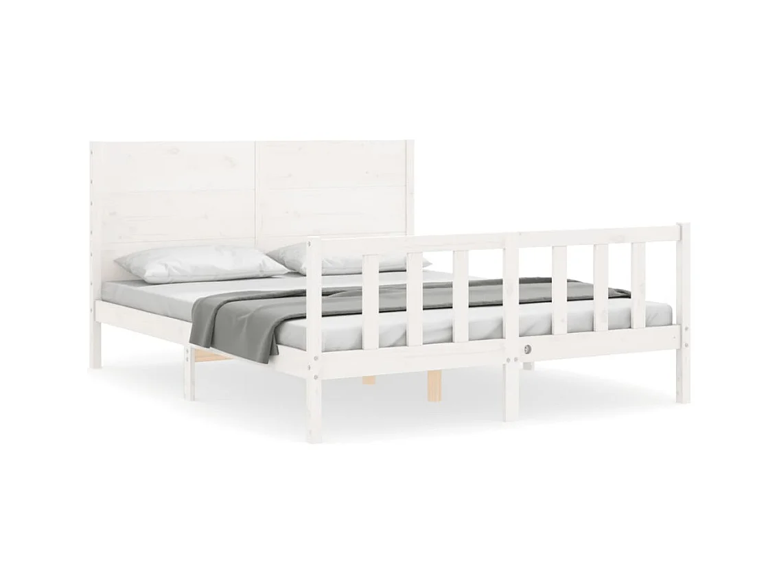 Bedframe met hoofdbord massief hout wit