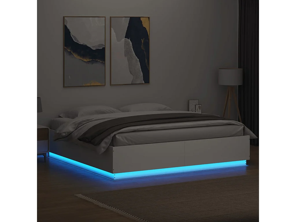 Cadre de lit avec lumières LED blanc 200x200 bois ingénierie