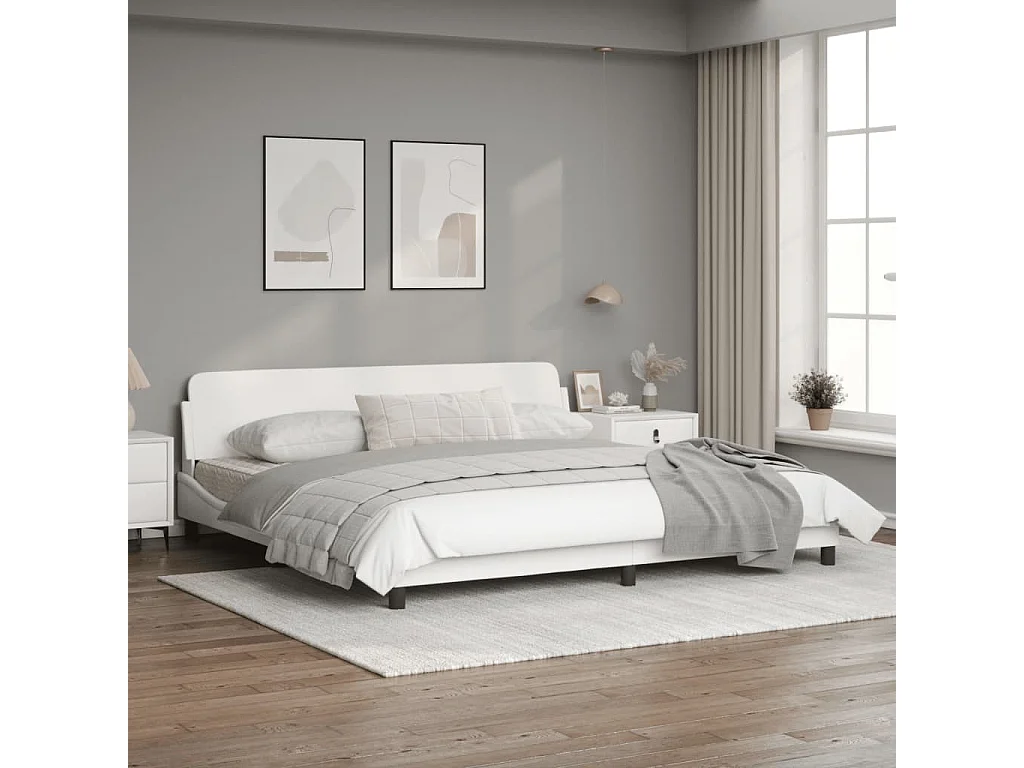 Cadre de lit avec tête de lit Blanc 200x200 Similicuir