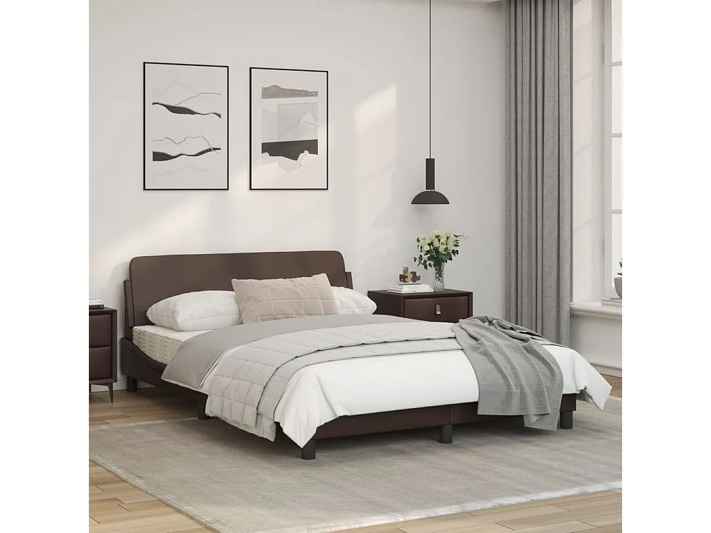 Cadre de lit avec tête de lit Marron 140x190 Similicuir
