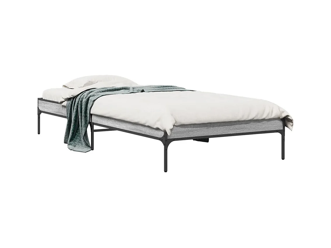 Bedframe bewerkt hout en metaal grijs sonoma eiken 90x190 cm