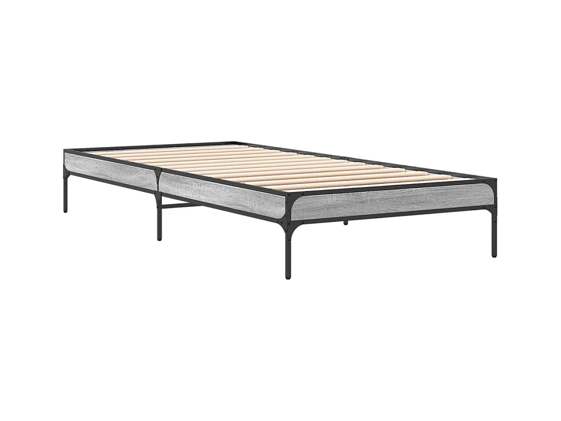 Bedframe bewerkt hout en metaal grijs sonoma eiken 90x190 cm