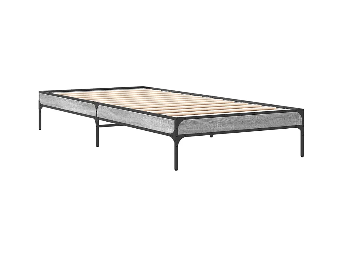 Bedframe bewerkt hout en metaal grijs sonoma eiken 90x190 cm
