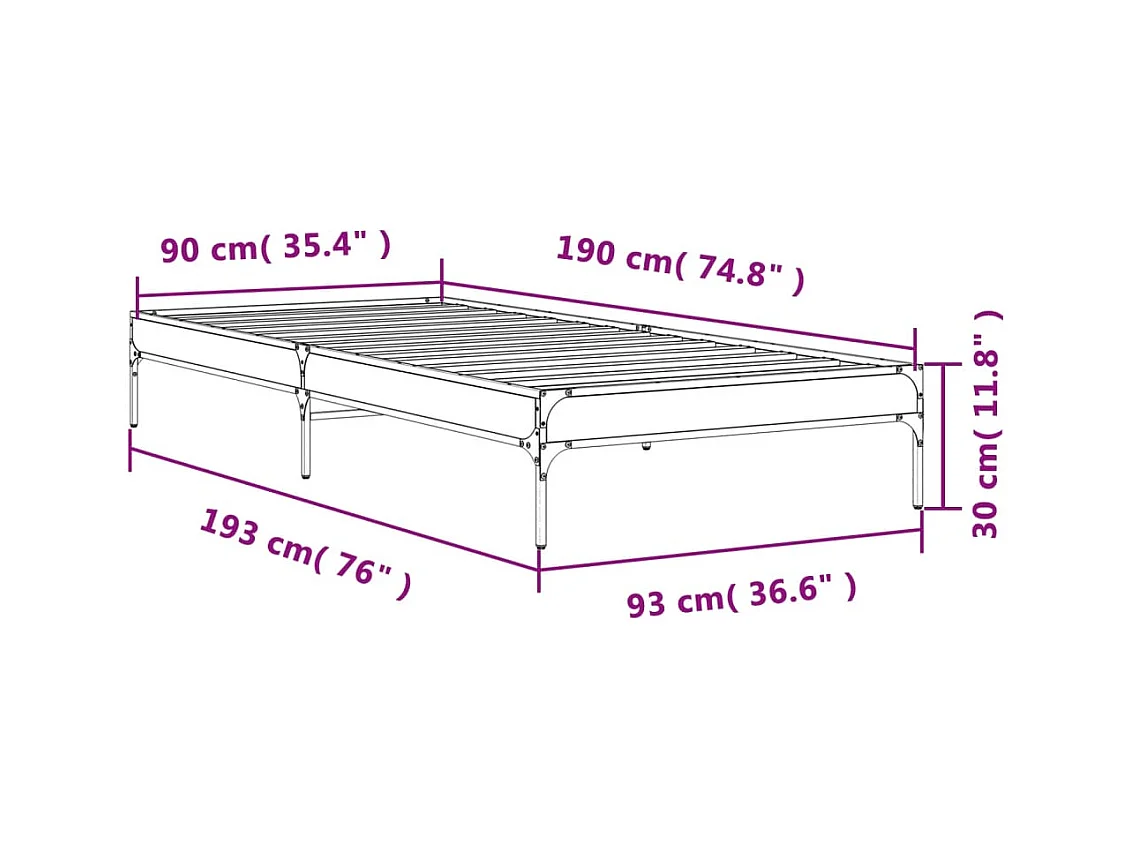 Bedframe bewerkt hout en metaal grijs sonoma eiken 90x190 cm