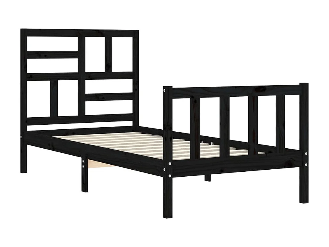 Cadre de lit avec tête de lit noir simple bois massif