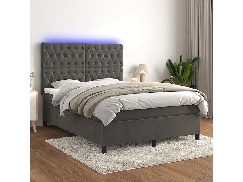 Sommier à lattes de lit matelas et LED Gris foncé 140x200
