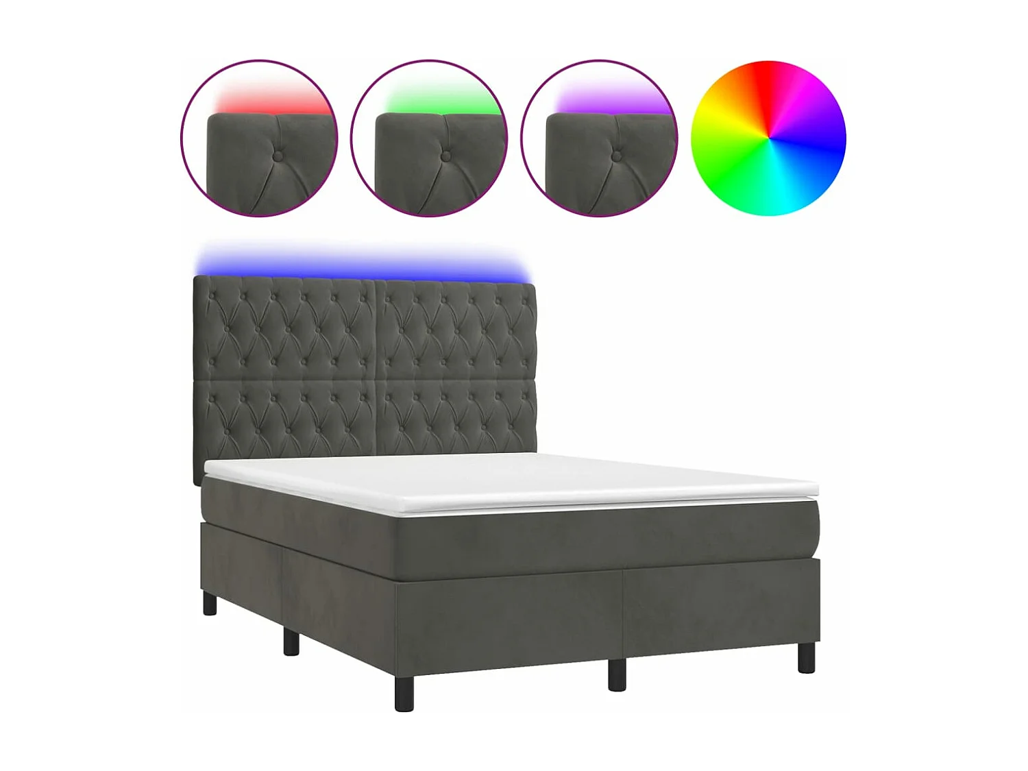 Sommier à lattes de lit matelas et LED Gris foncé 140x200
