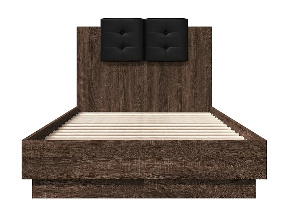 Cadre de lit tête de lit et lumières LED chêne marron 75x190