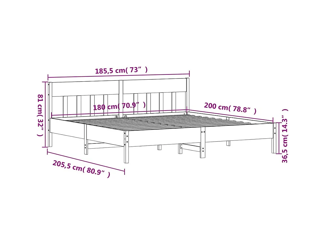 Bedframe met hoofdbord massief grenenhout wit 180x200 cm