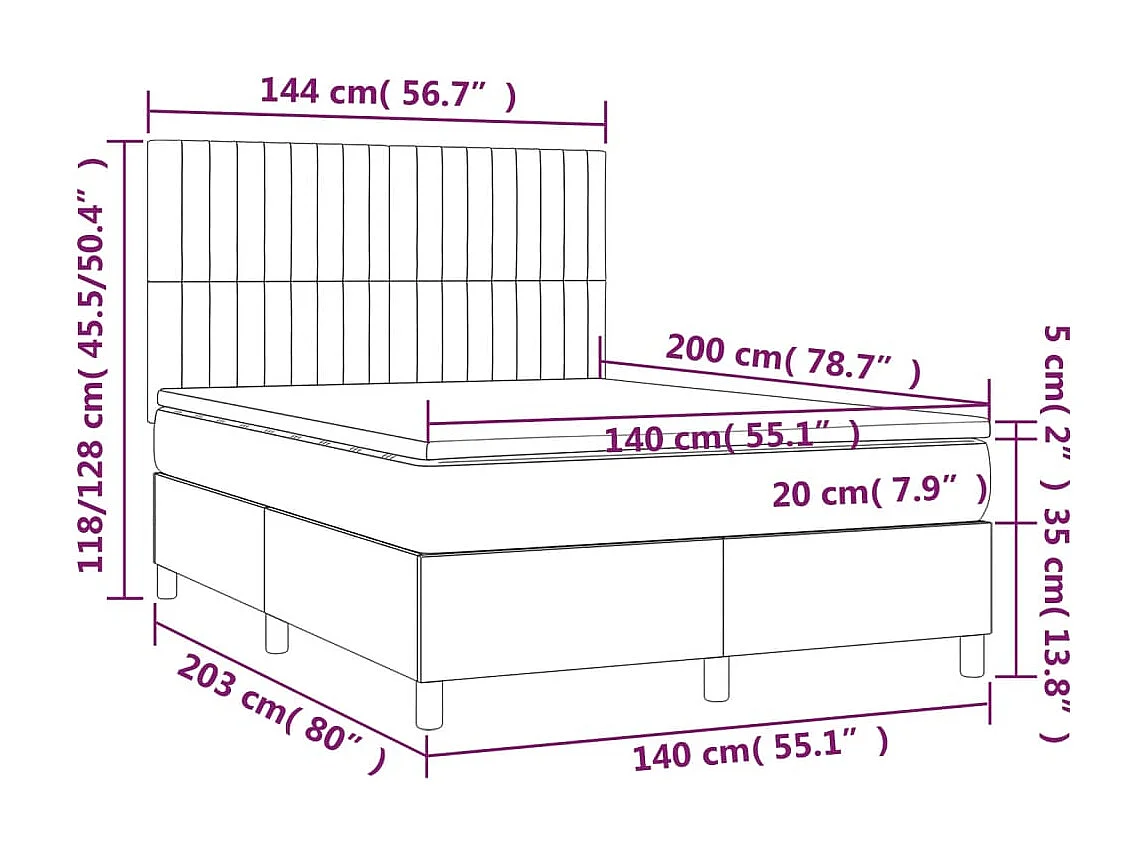 Sommier à lattes de lit avec matelas Noir 140x200 Velours