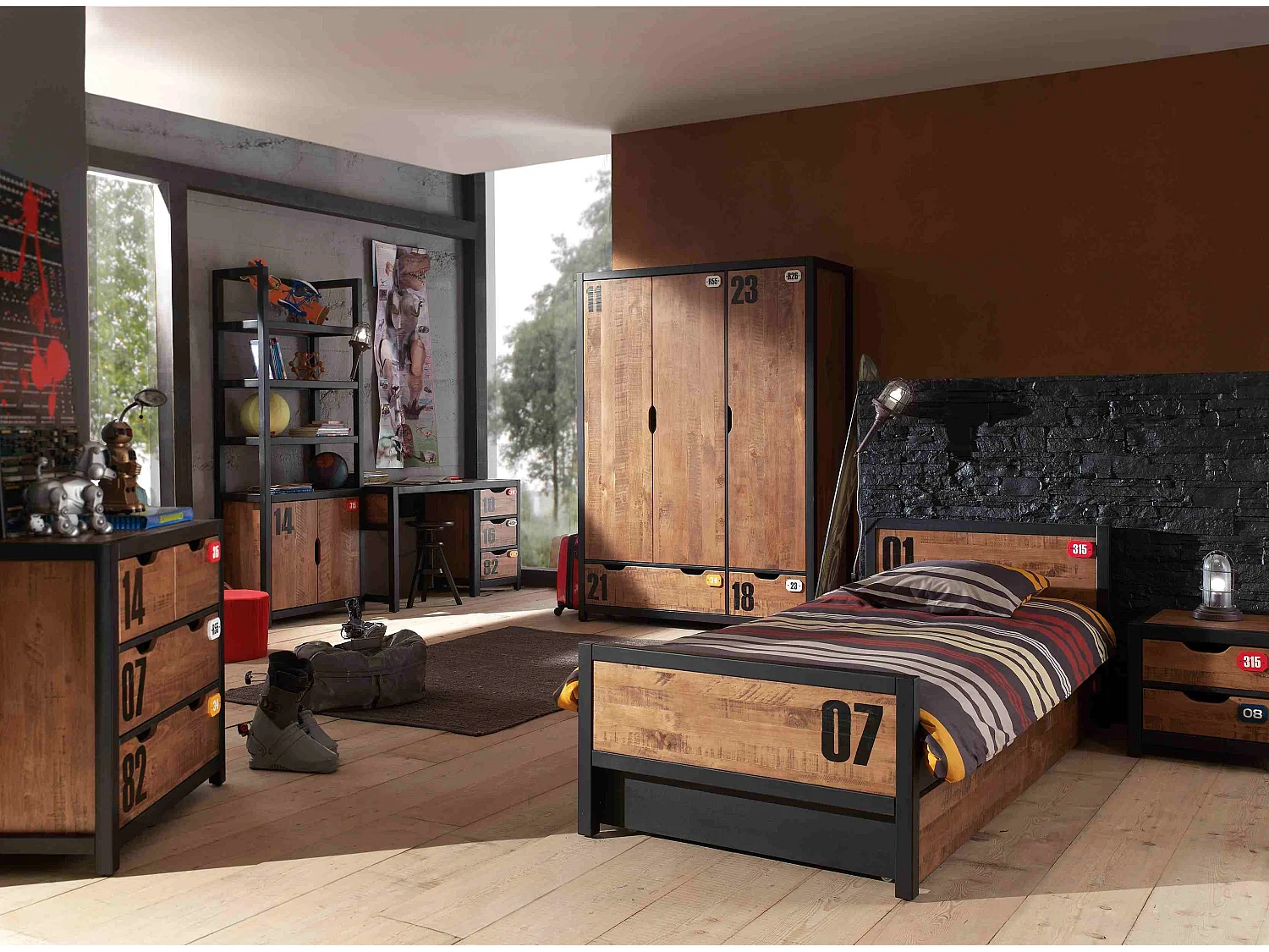 Lit Enfant avec Tiroir "Alex" 90x200cm Marron & Noir