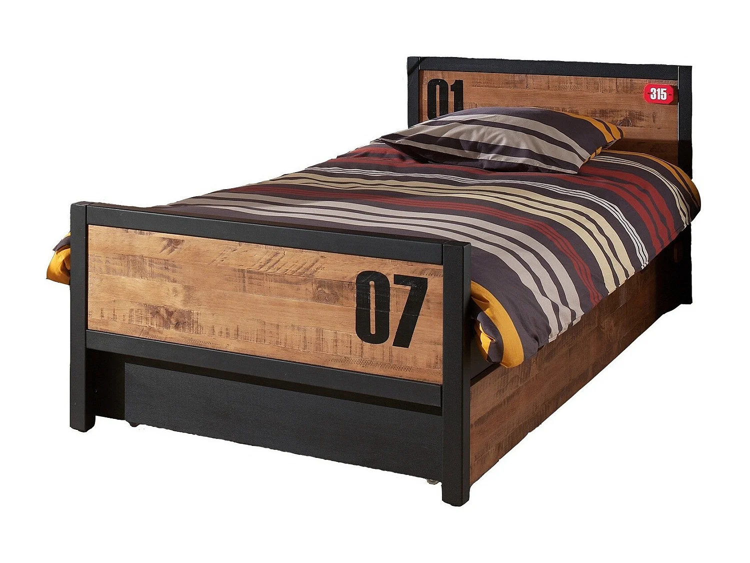Lit Enfant avec Tiroir "Alex" 90x200cm Marron & Noir