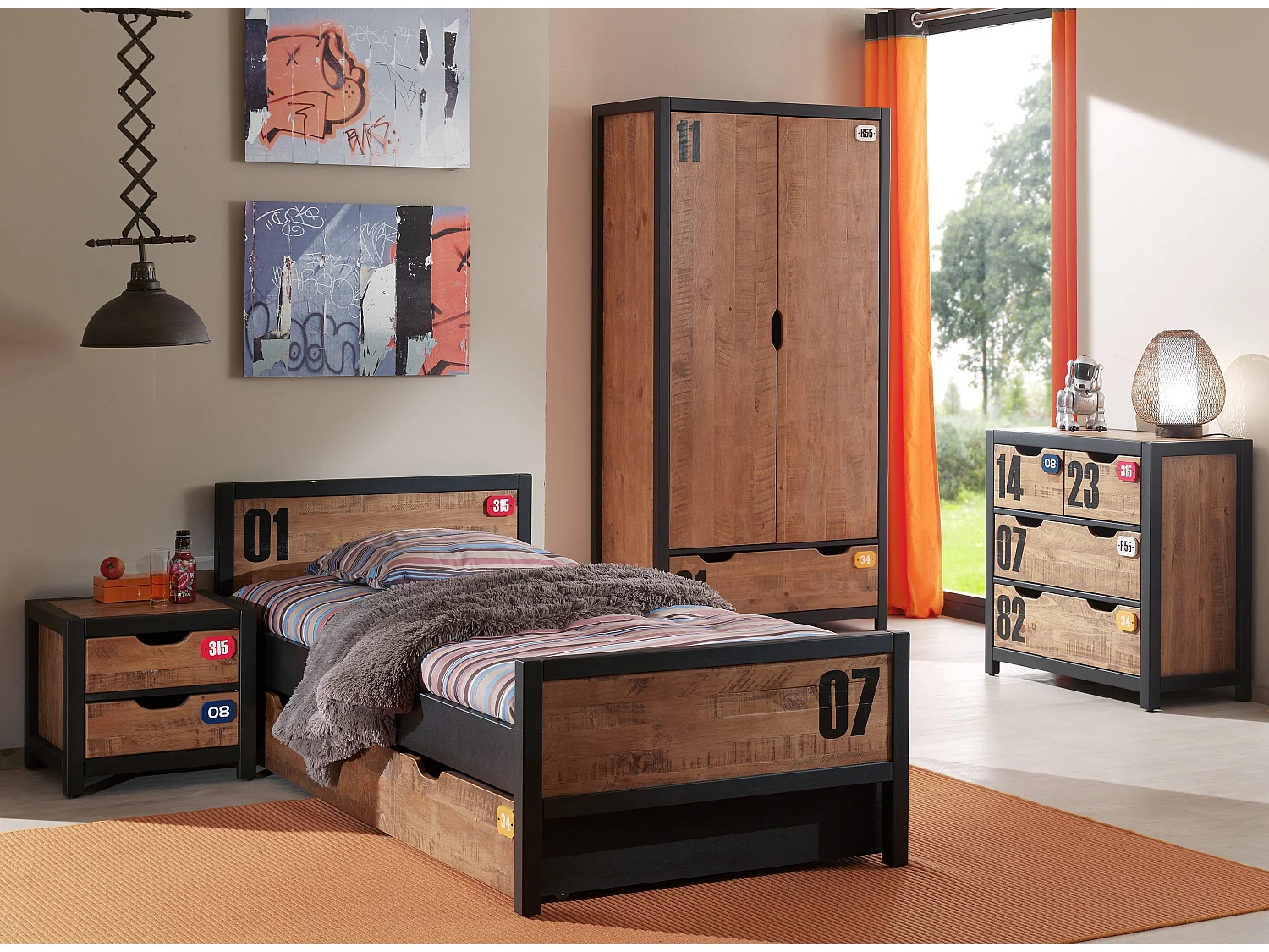 Lit Enfant avec Tiroir "Alex" 90x200cm Marron & Noir