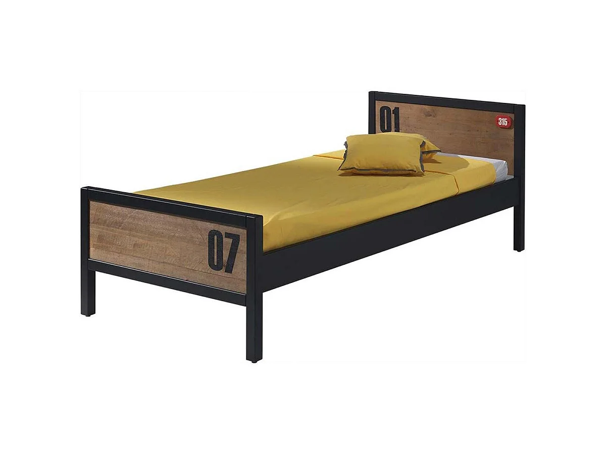 Cama nido Alex de pino macizo oscuro y negro 90x200 cm