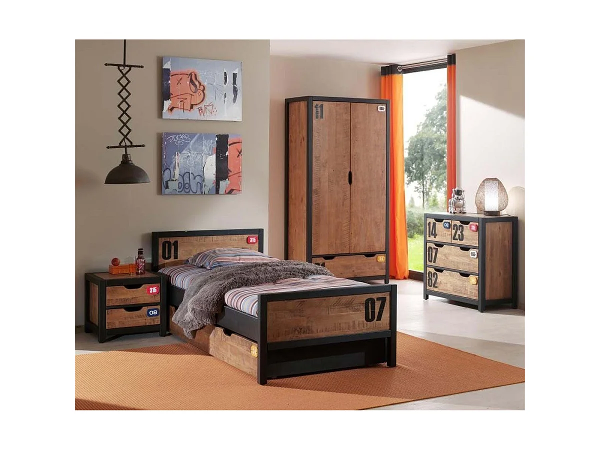 Cama nido Alex de pino macizo oscuro y negro 90x200 cm