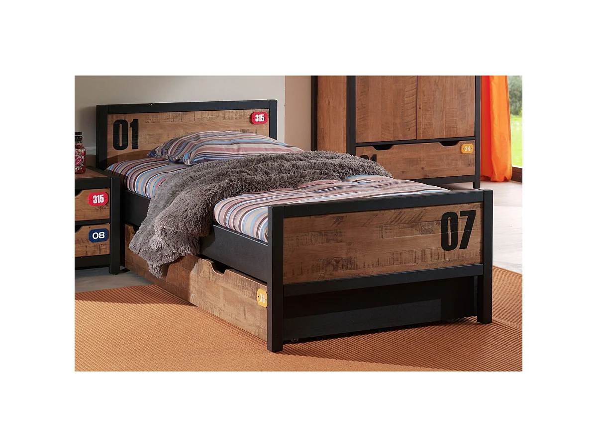 Cama nido Alex de pino macizo oscuro y negro 90x200 cm