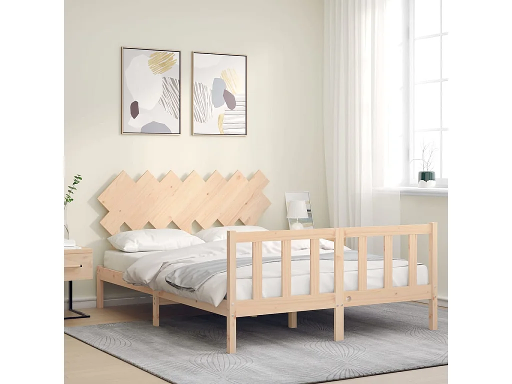 Bedframe met hoofdbord massief hout 140x190 cm