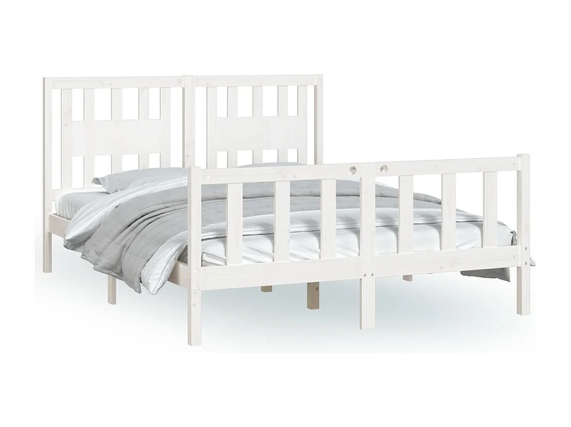 Cadre de lit avec tête de lit blanc bois pin massif 140x200