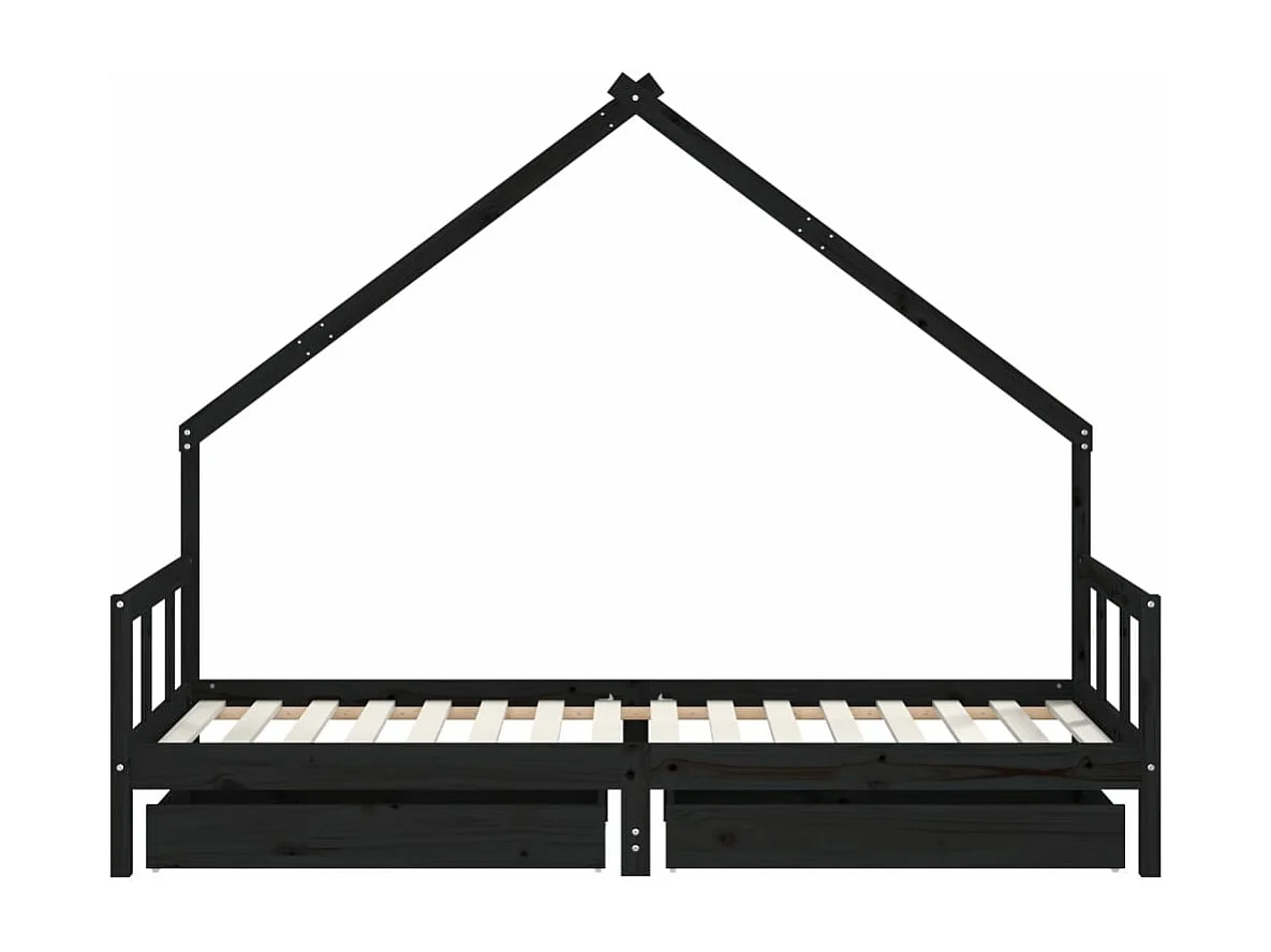 Cadre de lit enfant avec tiroirs noir 90x200 bois pin massif
