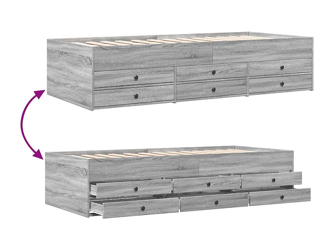 Lit de jour et tiroirs sonoma gris 75x190 bois d'ingénierie