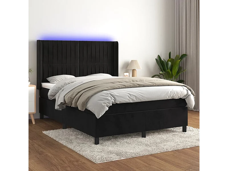 Sommier à lattes de lit matelas et LED Noir 140x200 Velours