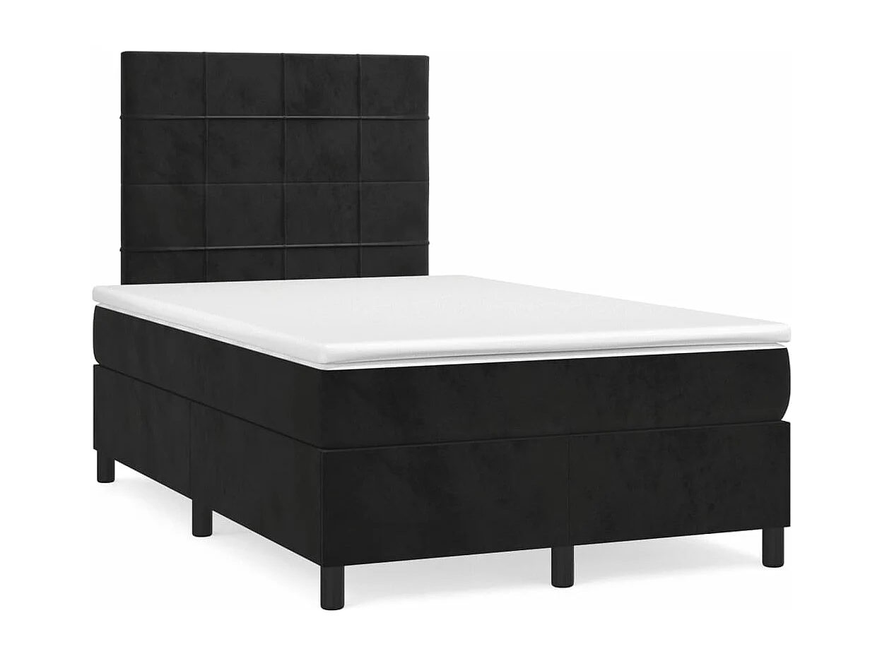 Sommier à lattes de lit et matelas LED noir 120x190 velours