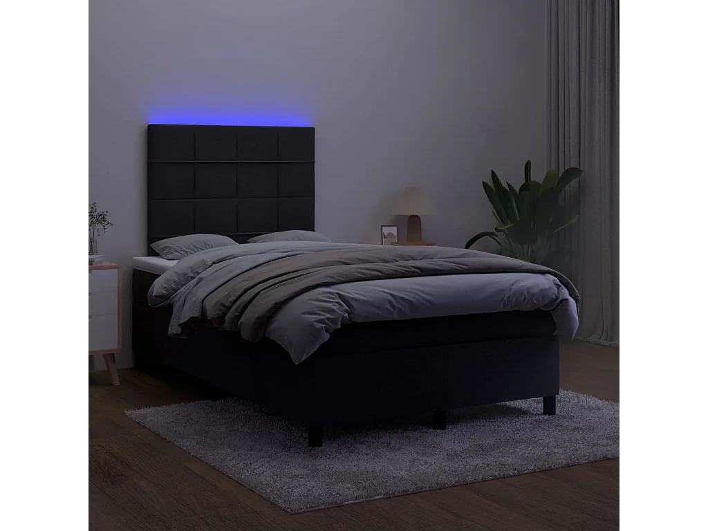 Sommier à lattes de lit et matelas LED noir 120x190 velours